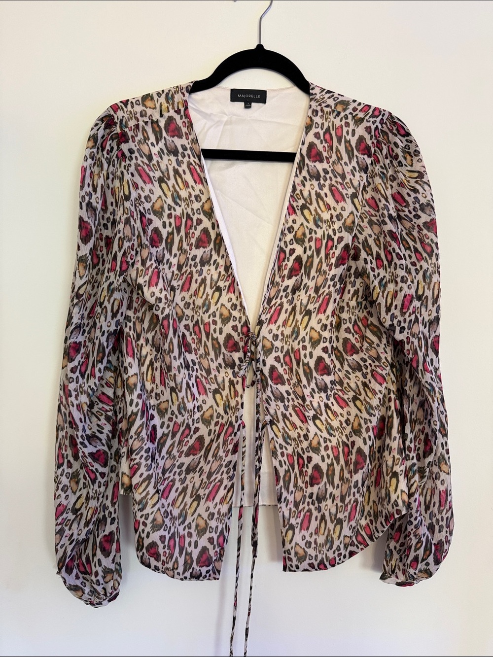 MAJORELLE Cream Leopard-Print Blouse with Pink & Brown Spots